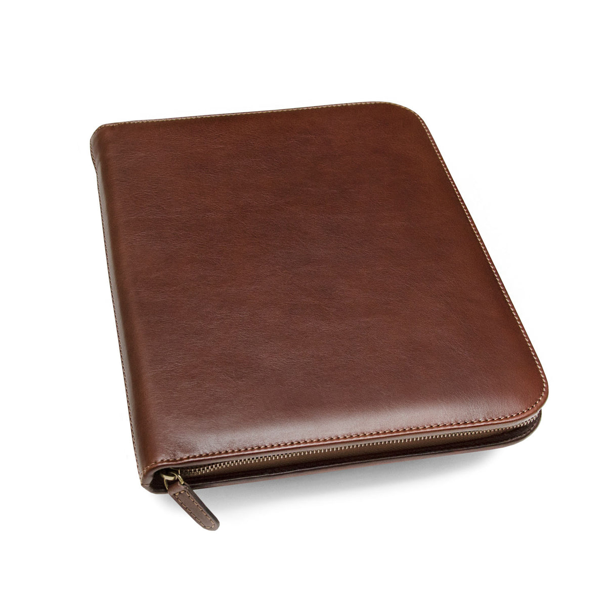 Brown Leather Portfolio With Zipper Full Grain Leather 